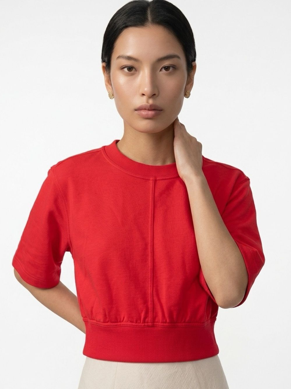 SWEATY BETTY | Red Short-Sleeve Cropped Top Open Back Women’s Size Small